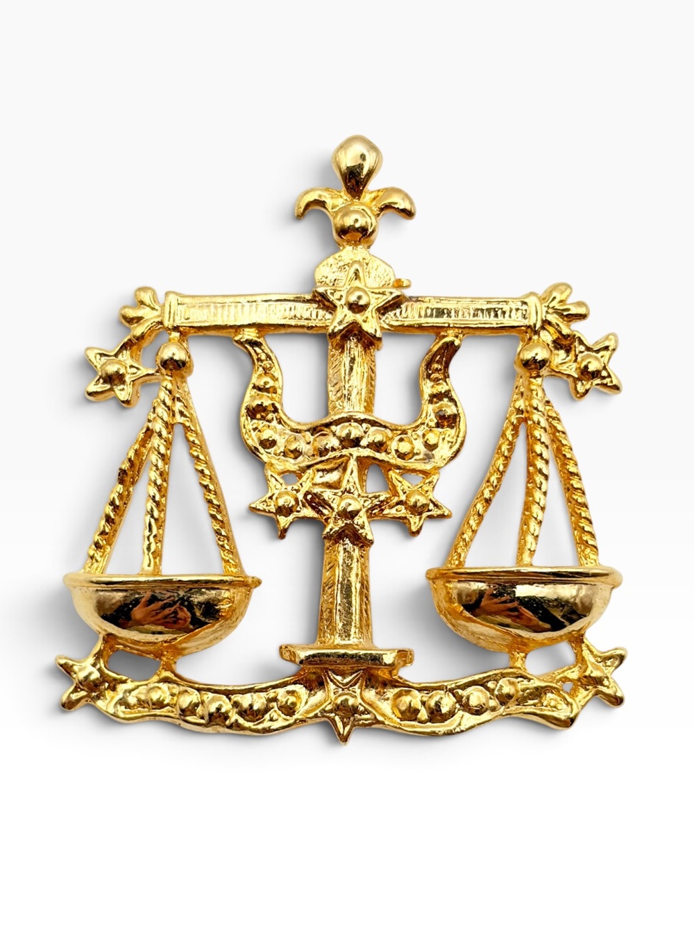 Vintage 1970s Libra Zodiac Scales Gold Tone Figural Brooch Pin